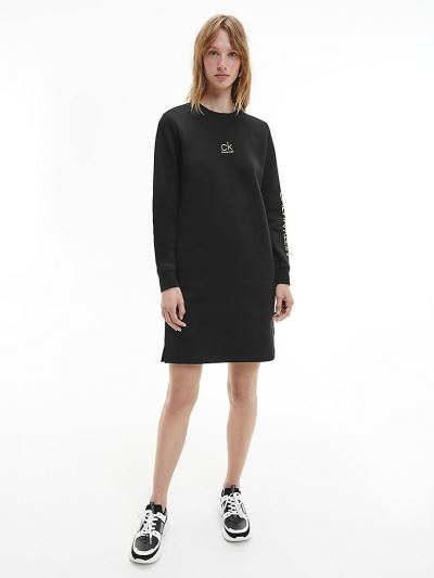 Calvin Klein Ruhák HU388999 | Calvin Klein Metallic Logo Sweatshirt Női Ruha Fekete